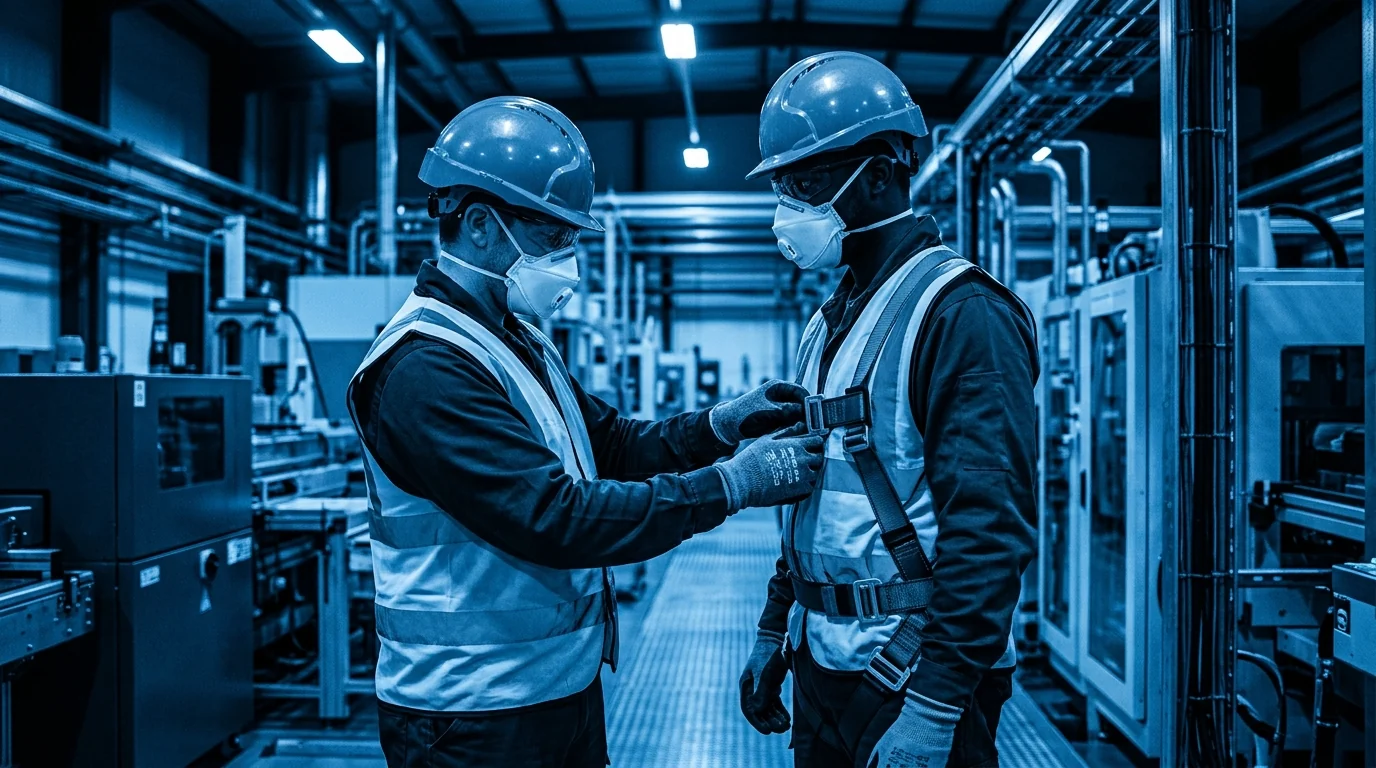 Ilustración de revisión de equipo de seguridad industrial